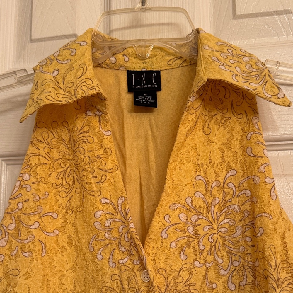 INC International Concepts Yellow Sleeveless Floral Lace Overlay Women Top - Picture 8 of 15
